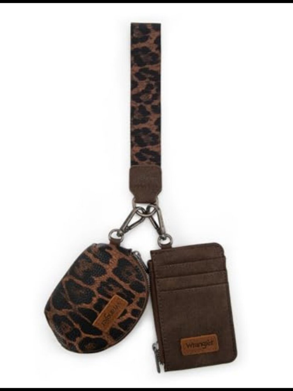 Western Dual Pouch Wristlet Keychain Wallet Leopard Print Credit Card Holder
